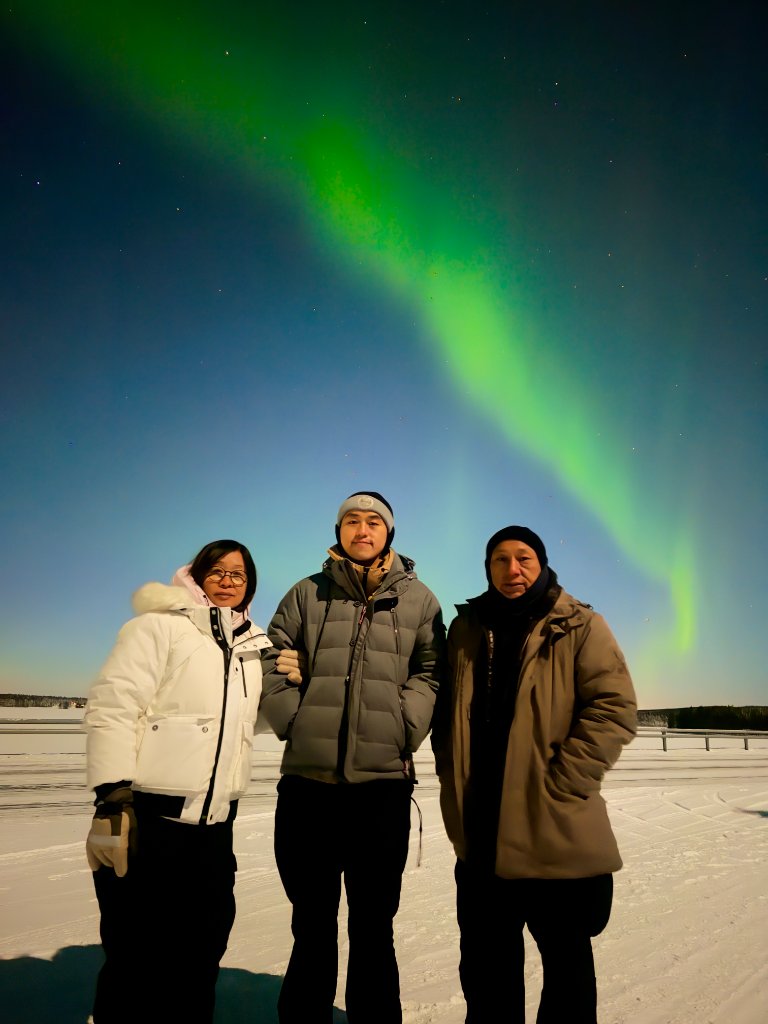 Group under Aurora Borealis